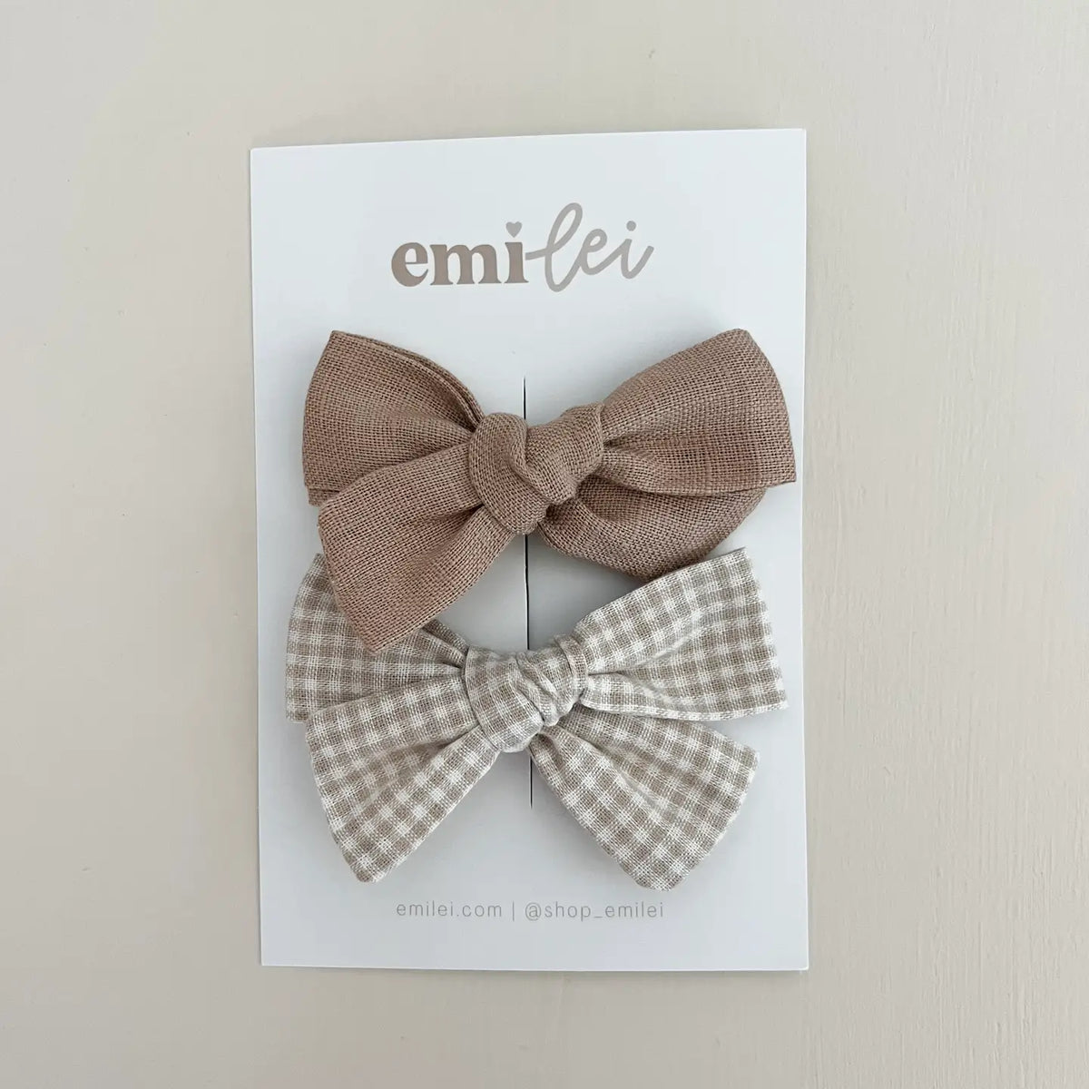 TAUPE + GINGHAM BOW CLIPS