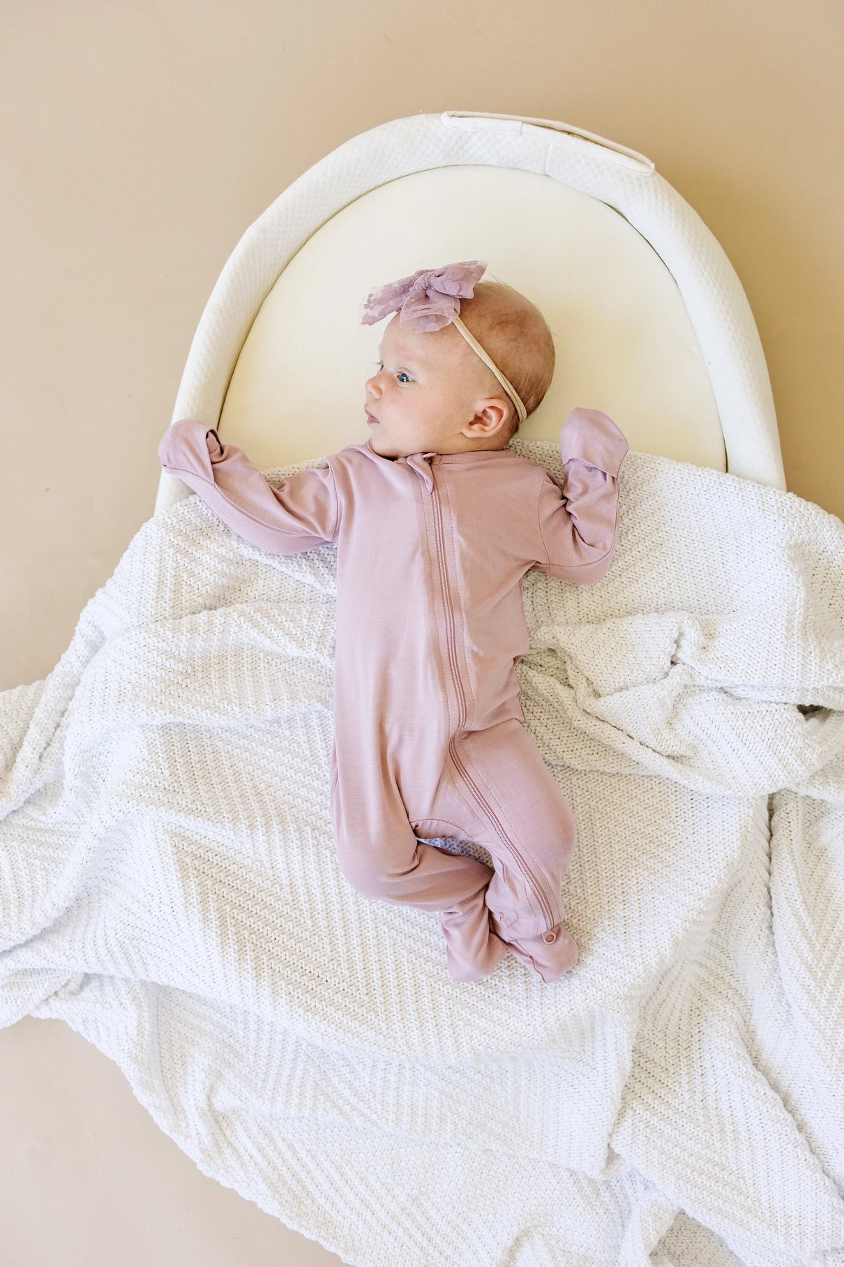 PINK FOOTED ONESIE - BAMBOO