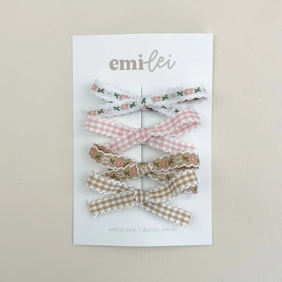 SPRING GINGHAM SLIM BOW CLIPS