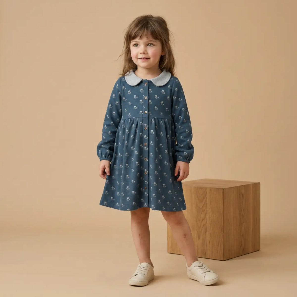 INDIGO BLOSSOM ORGANIC COLLARED DRESS
