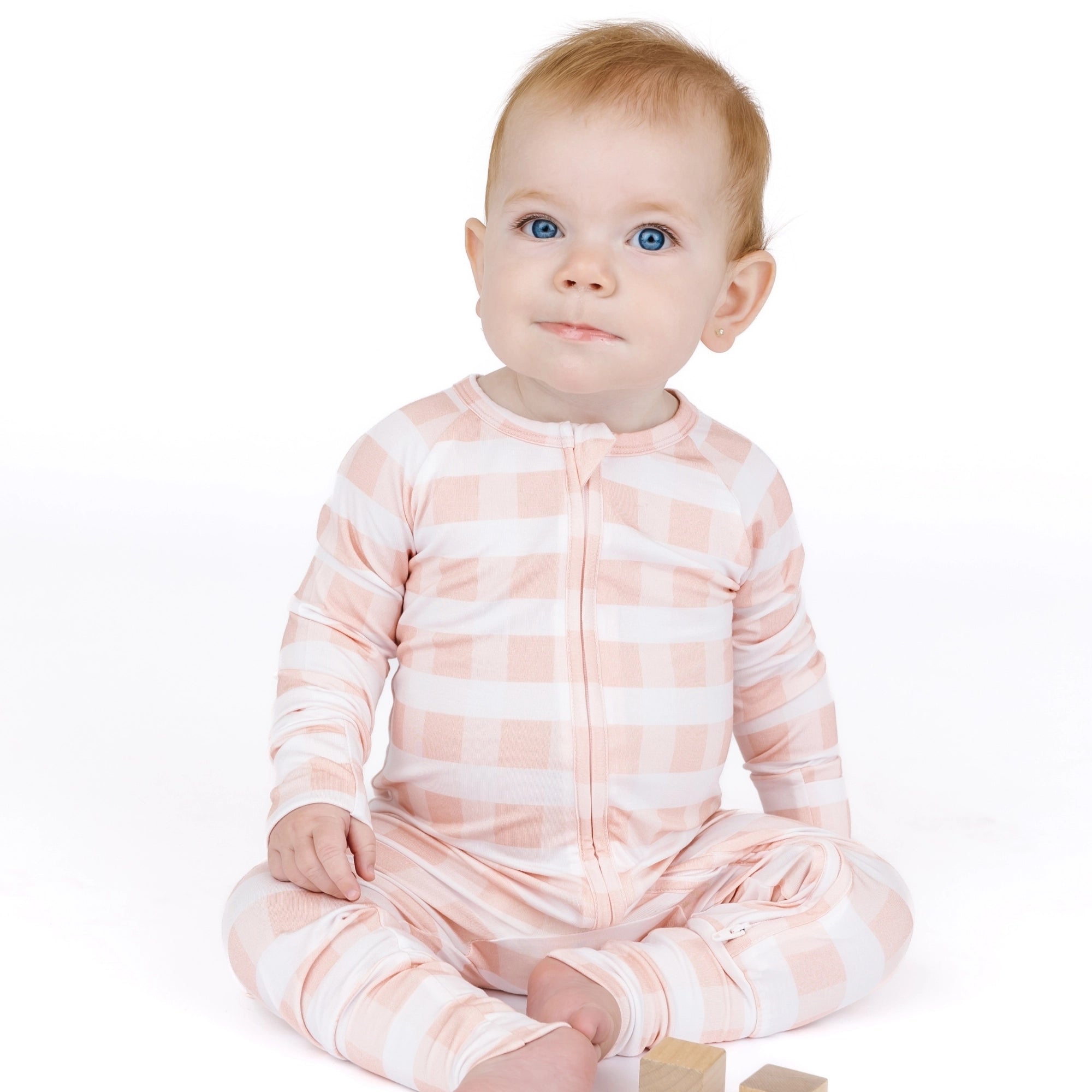 PINK GINGHAM BAMBOO FOOTIE ROMPER