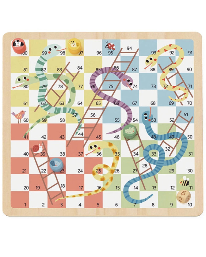 WOODEN LUDO + SNAKES AND LADDERS