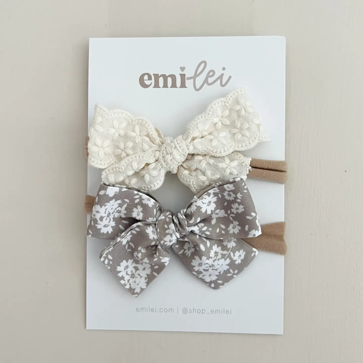 NEUTRAL LACE + FLORALS BOW HEADBAND SET
