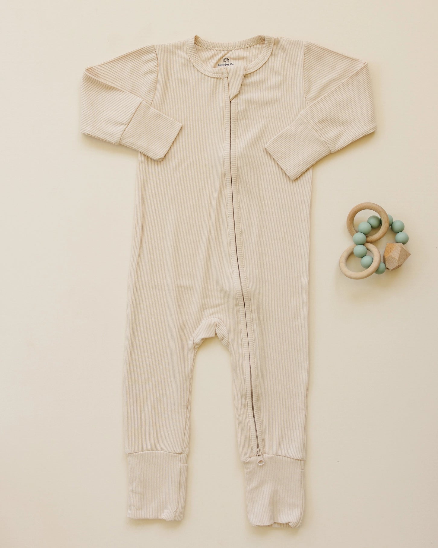 COCONUT CREAM RIBBED ONESIE - BAMBOO