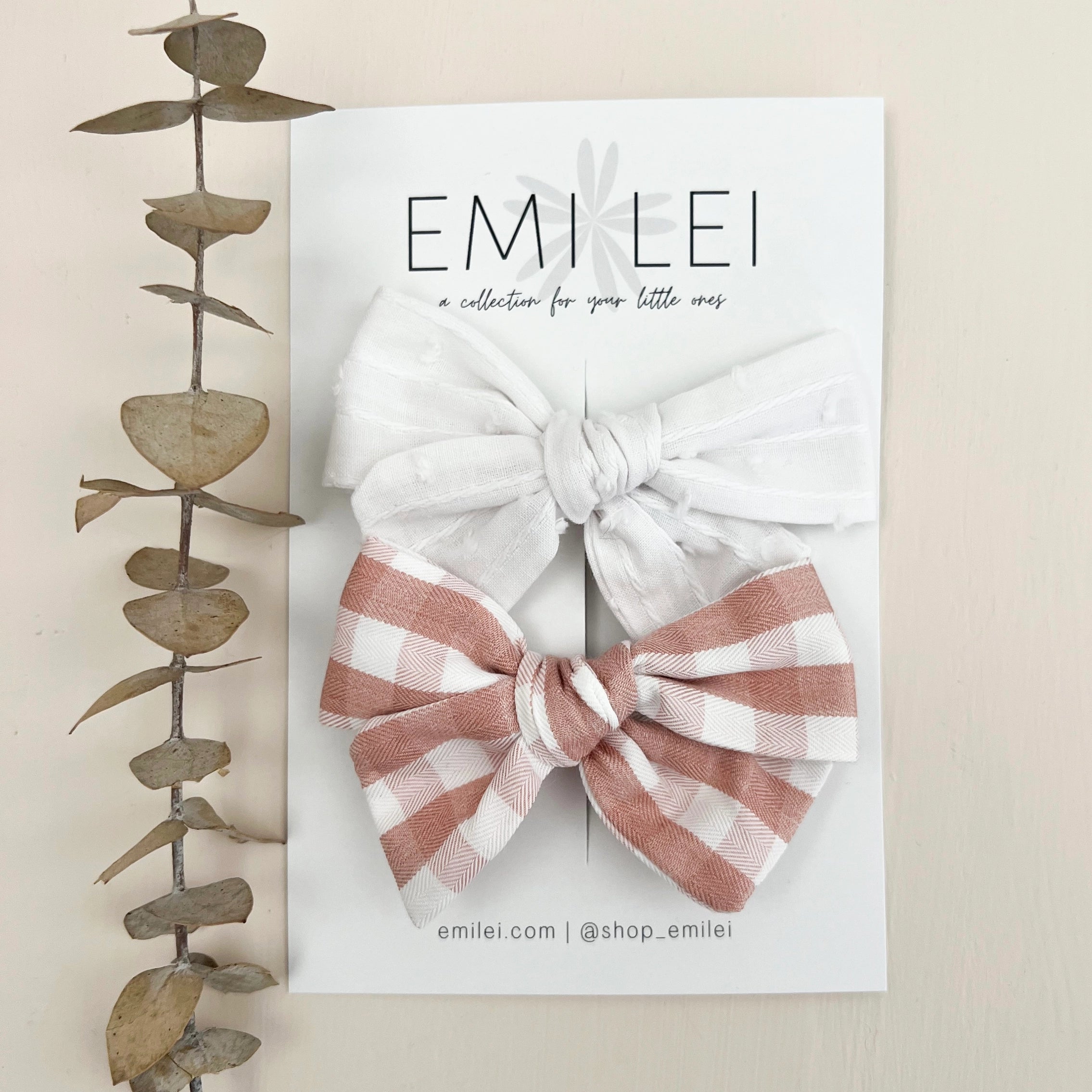 WHITE AND PINK GINGHAM BOW CLIPS