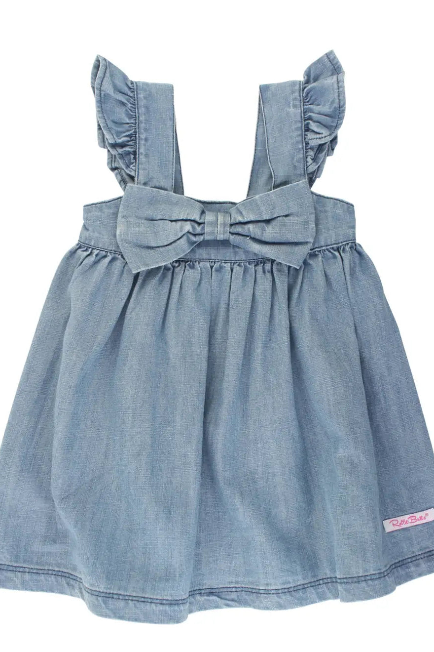 DENIM FLUTTER BOW DENIM DRESS
