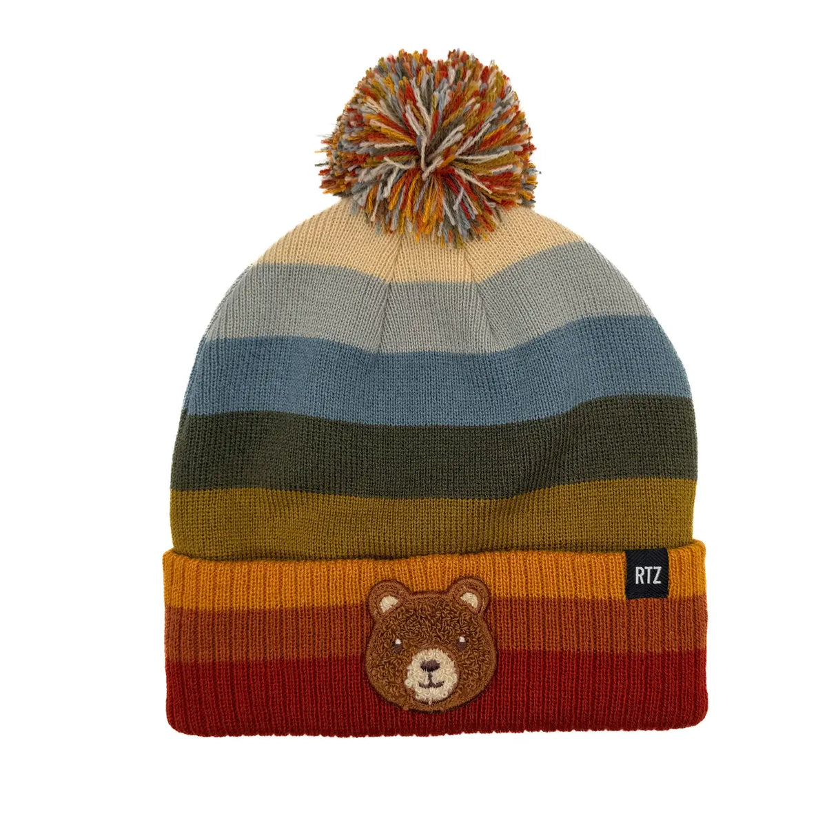 TEDDY BEAR PATCH POM POM BEANIE - SEDONA STRIPE