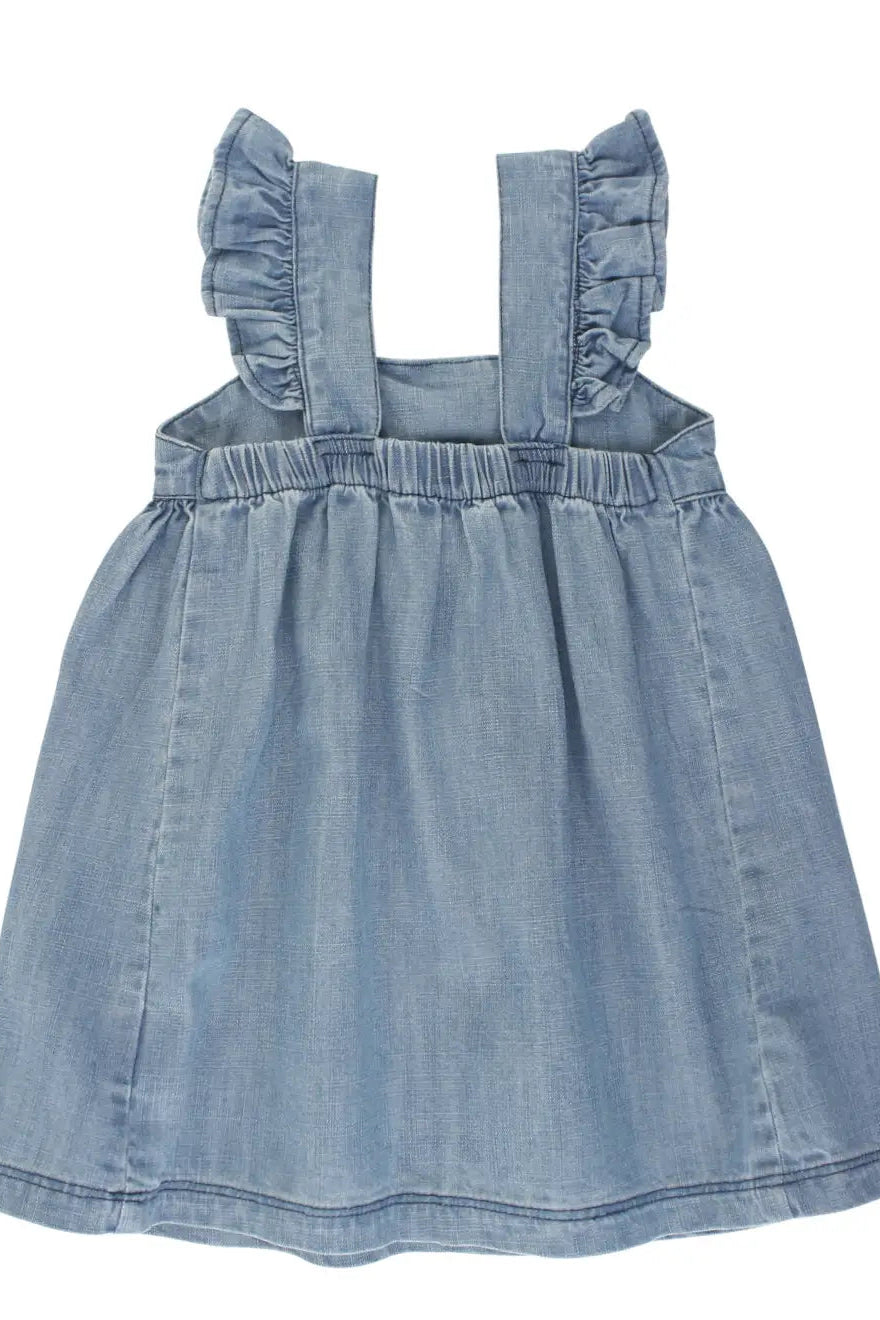 DENIM FLUTTER BOW DENIM DRESS