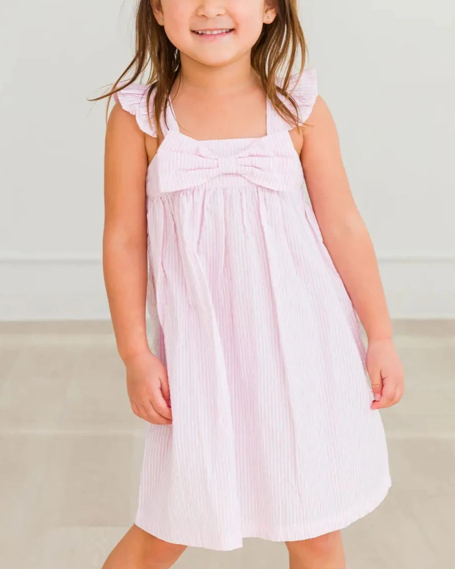 PINK FLUTTER BOW DRESS
