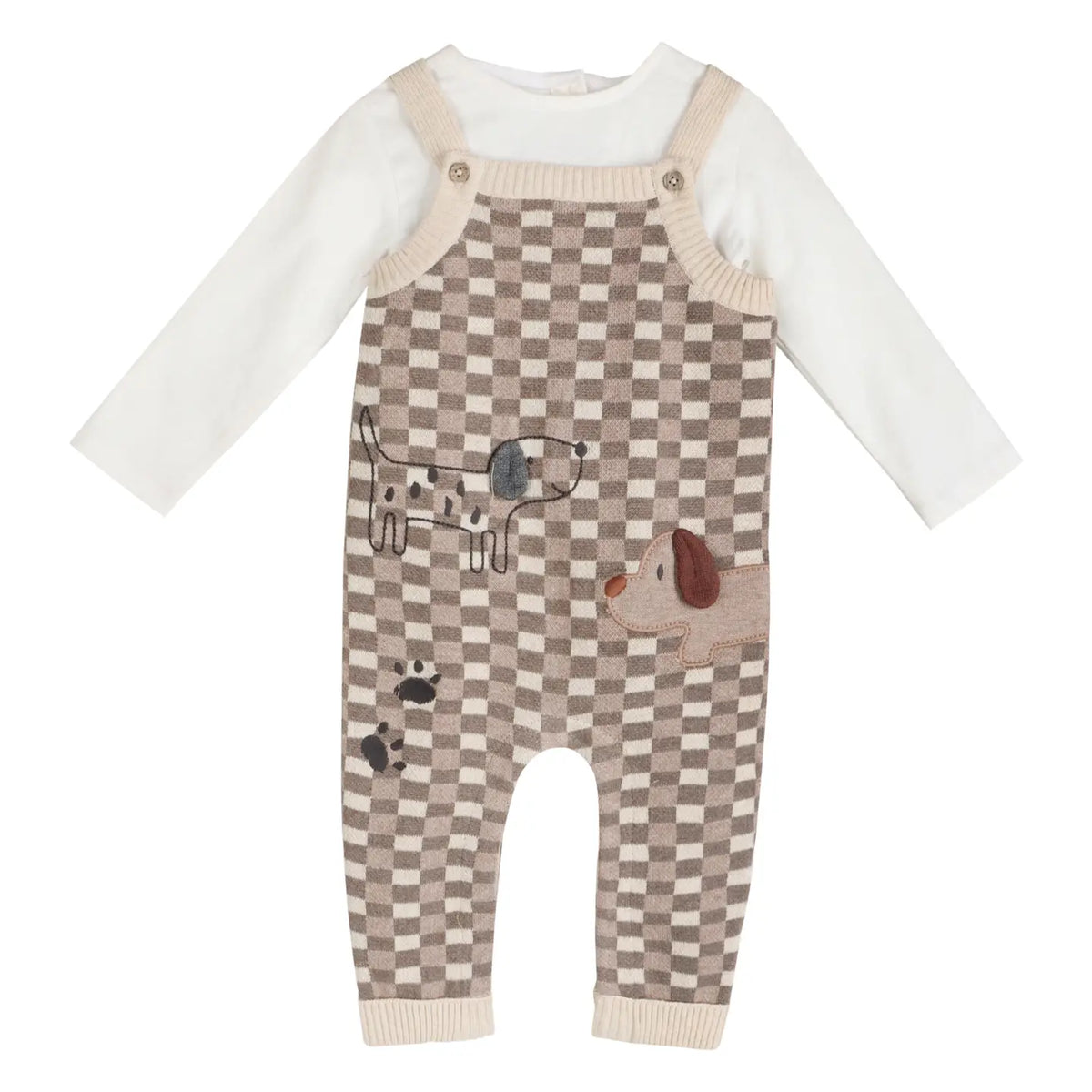 CHECKER 3D DOG KNIT OVERALL SET