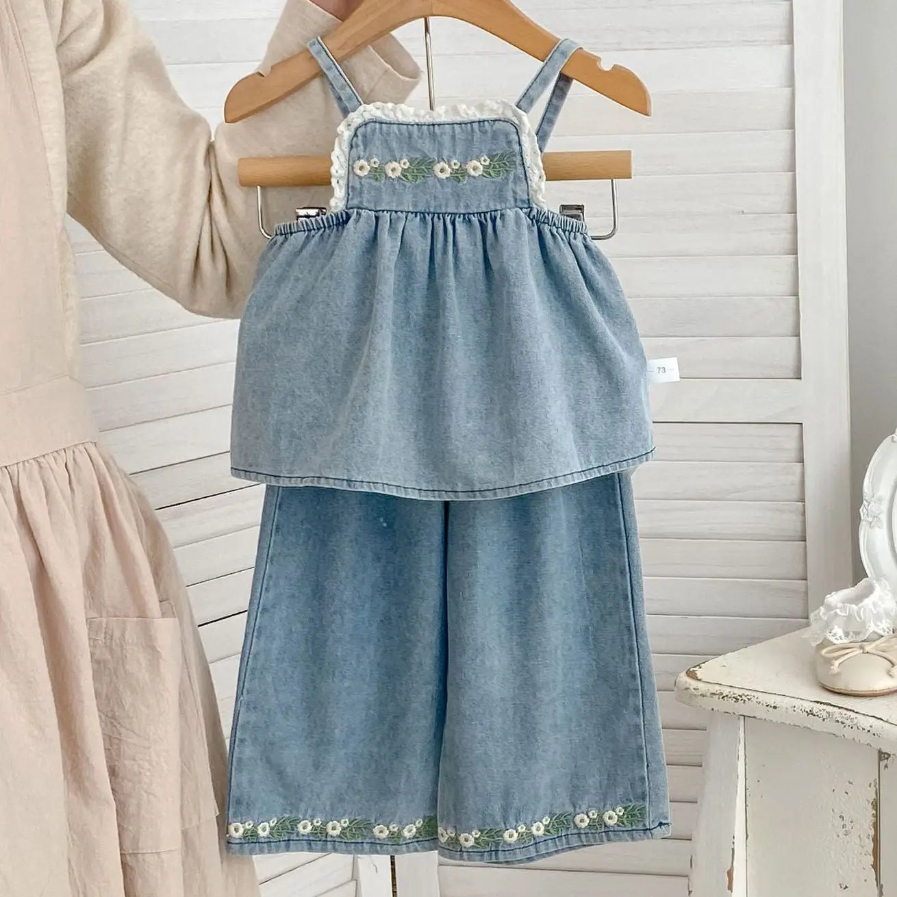 FLORAL EMBROIDERED DENIM SET