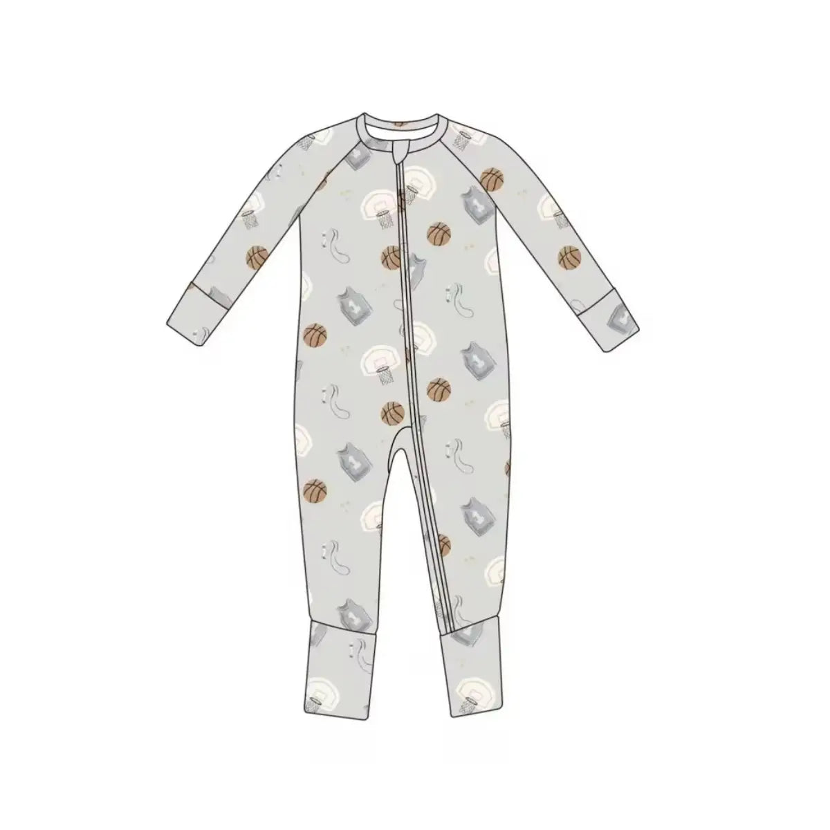 BAMBOO CONVERTIBLE FOOTIE ROMPER - BASKETBALL
