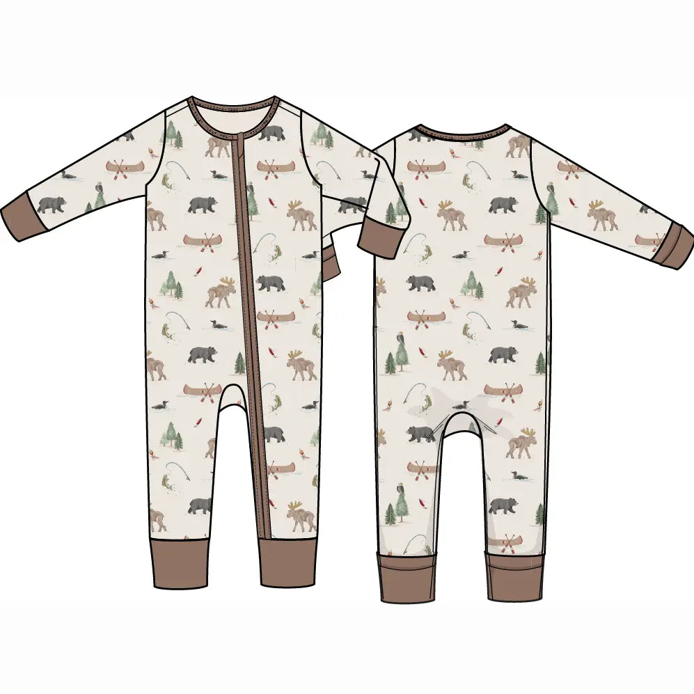 CONVERTIBLE ZIP ROMPER - NORTHERN WOODLAND ANIMALS