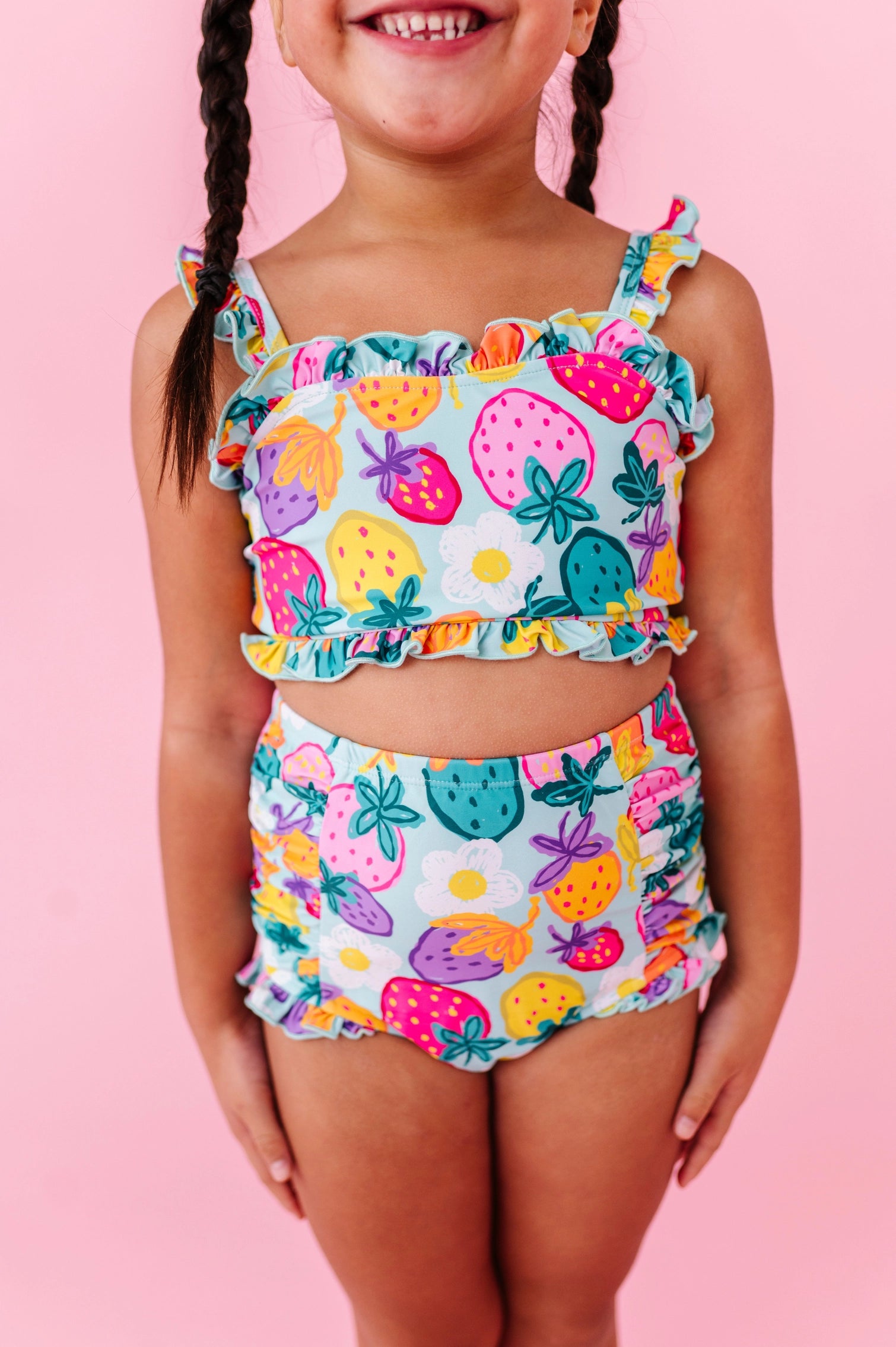 STRAWBERRY RUFFLE BANDEAU SWIMSUIT