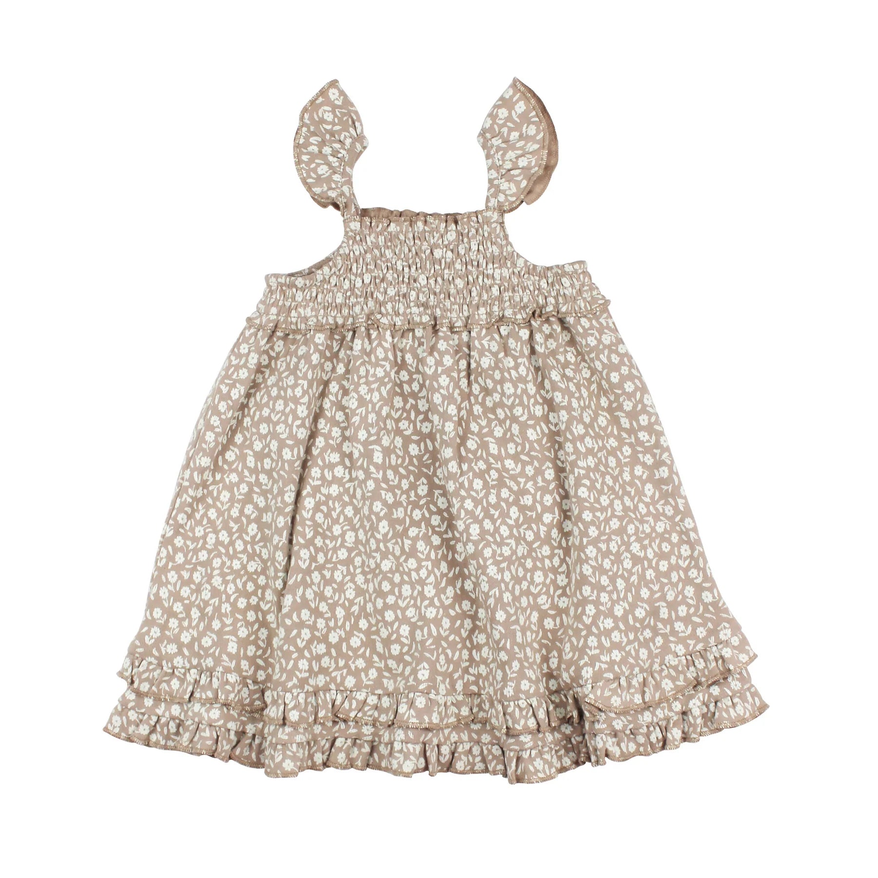 OATMEAL DITSY ORGANIC SMOCKED SUMMER DRESS