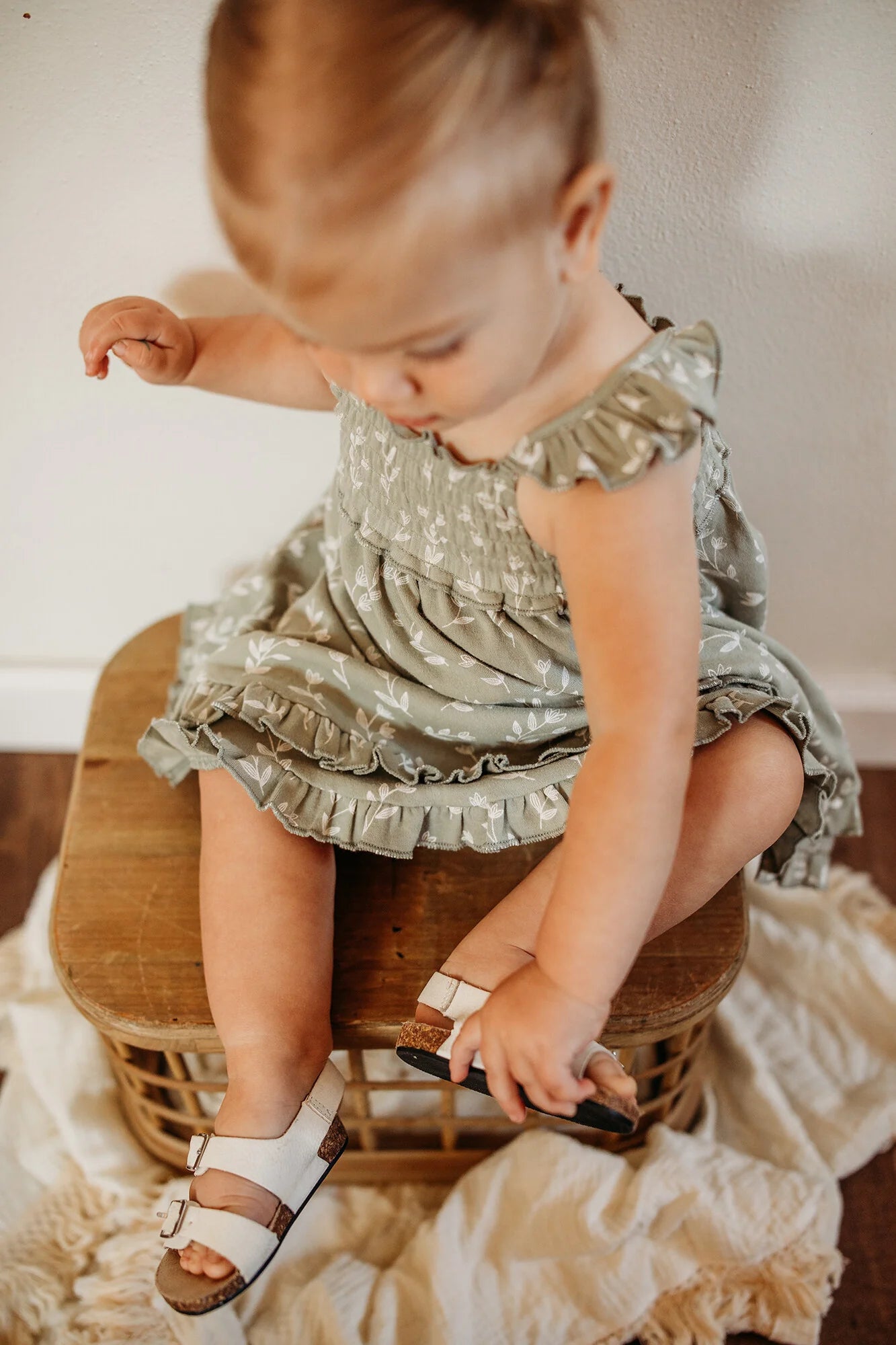 SEAFOAM BLOOM ORGANIC SMOCKED SUMMER DRESS