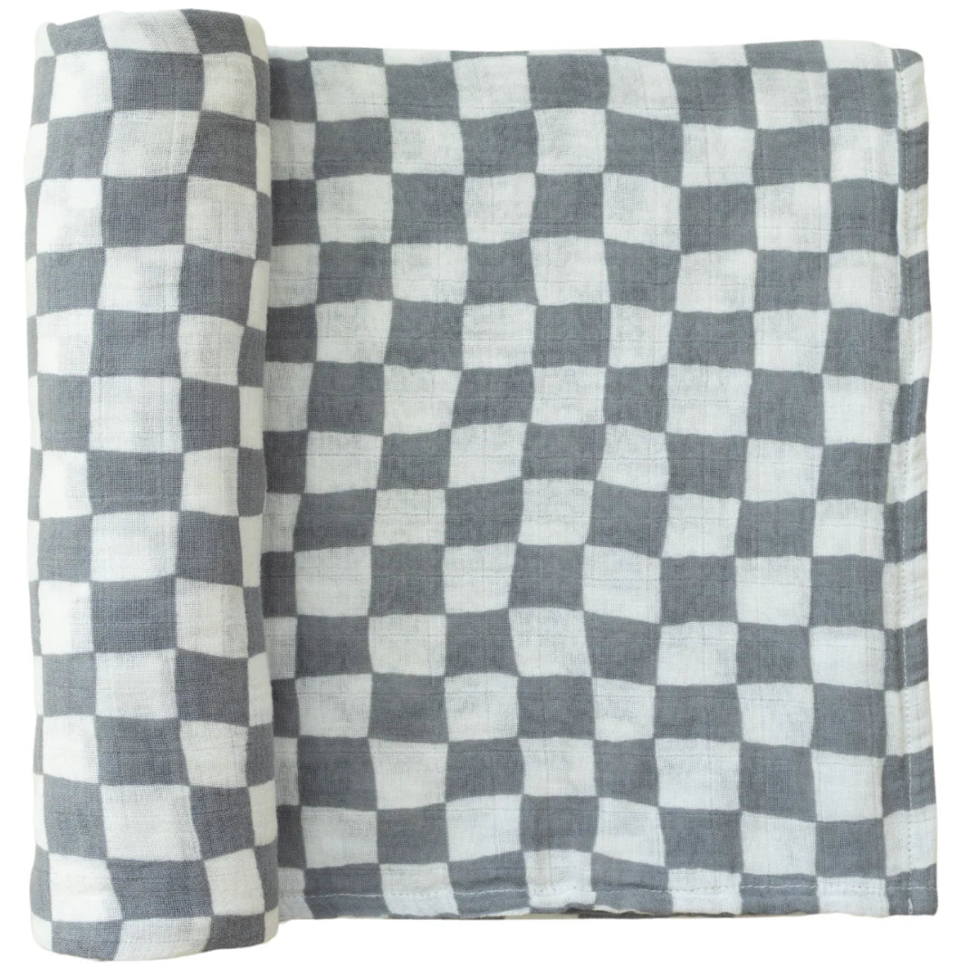 DUSTY BLUE CHECK MUSLIN SWADDLE
