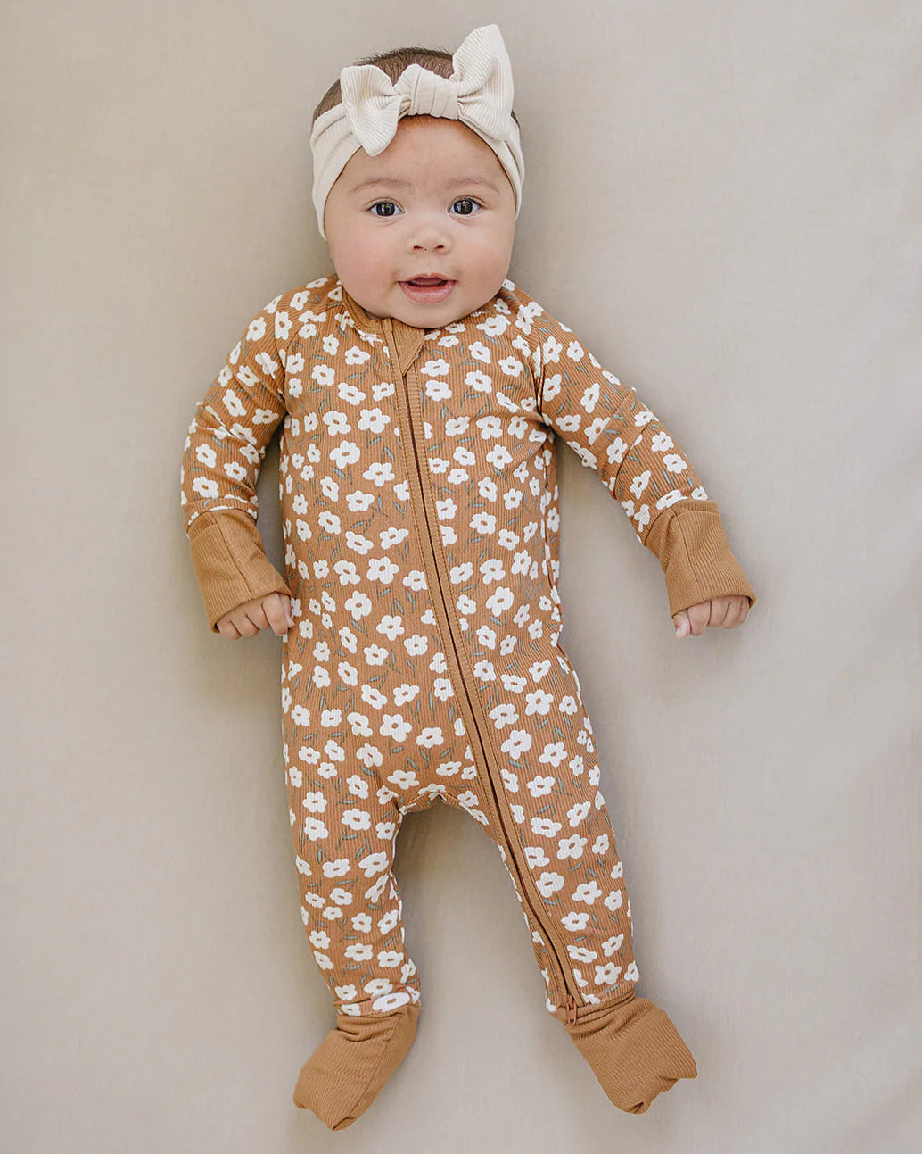 MUSTARD FLORAL ONESIE - BAMBOO