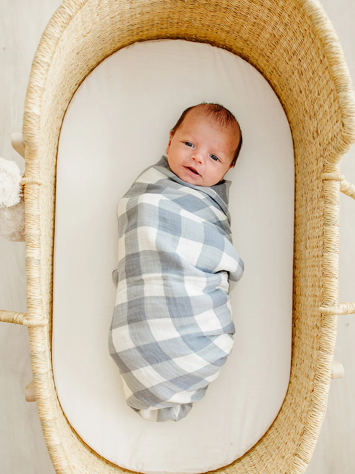 DUSTY BLUE GINGHAM MUSLIN SWADDLE