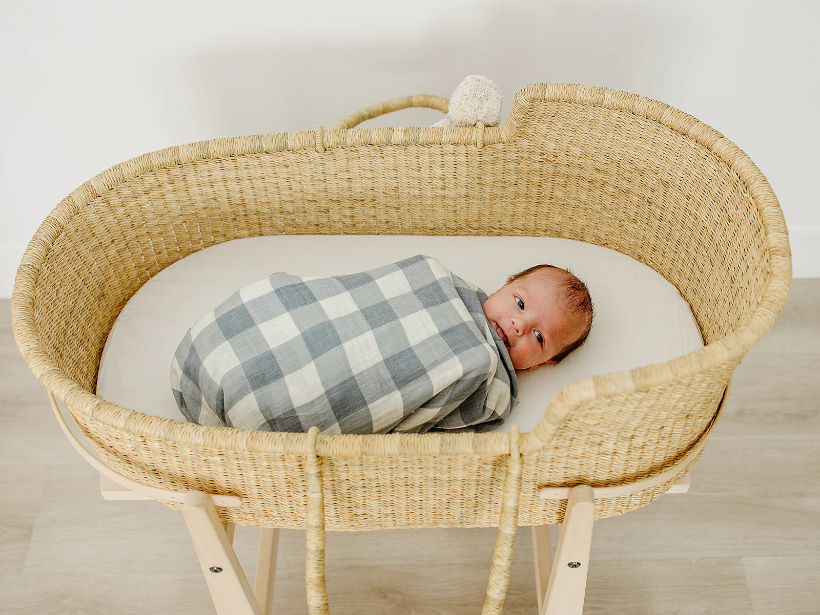 DUSTY BLUE GINGHAM MUSLIN SWADDLE