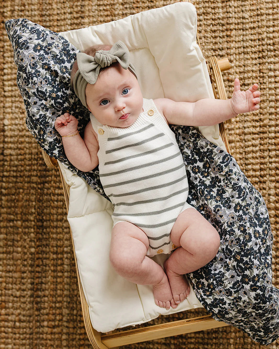 SAGE STRIPE KNIT BUBBLE ROMPER