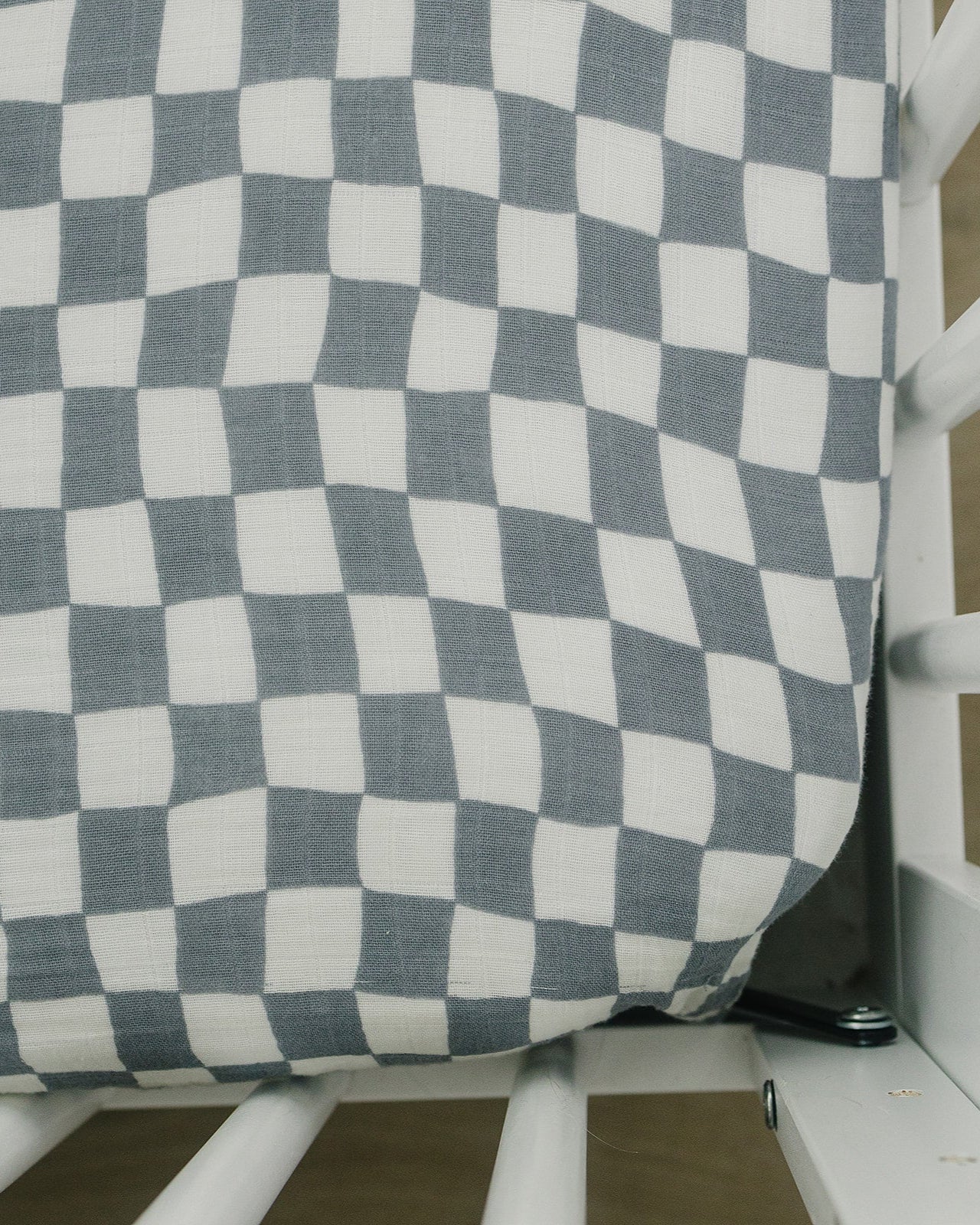 DUSTY BLUE CHECK MUSLIN CRIB SHEET