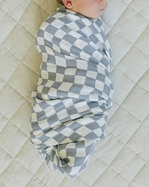 DUSTY BLUE CHECK MUSLIN SWADDLE