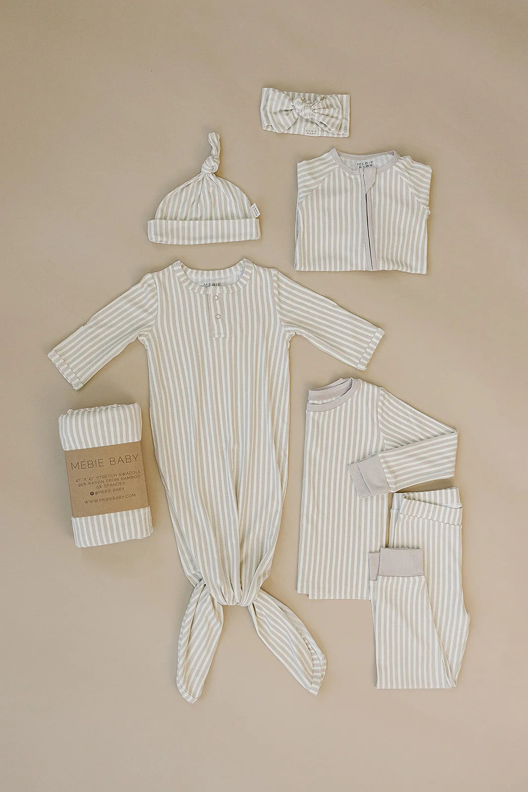 TAUPE STRIPE BAMBOO KNOT GOWN