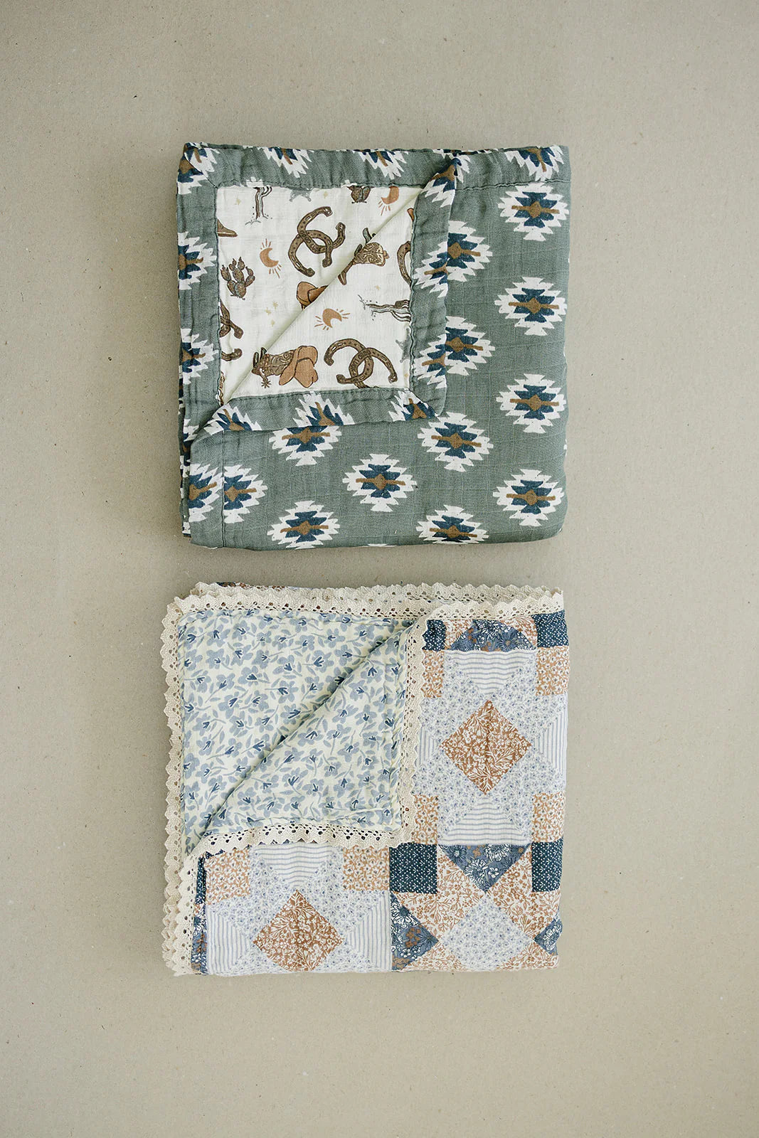 PATCHWORK + BLUE BLOSSOM LACE MUSLIN QUILT