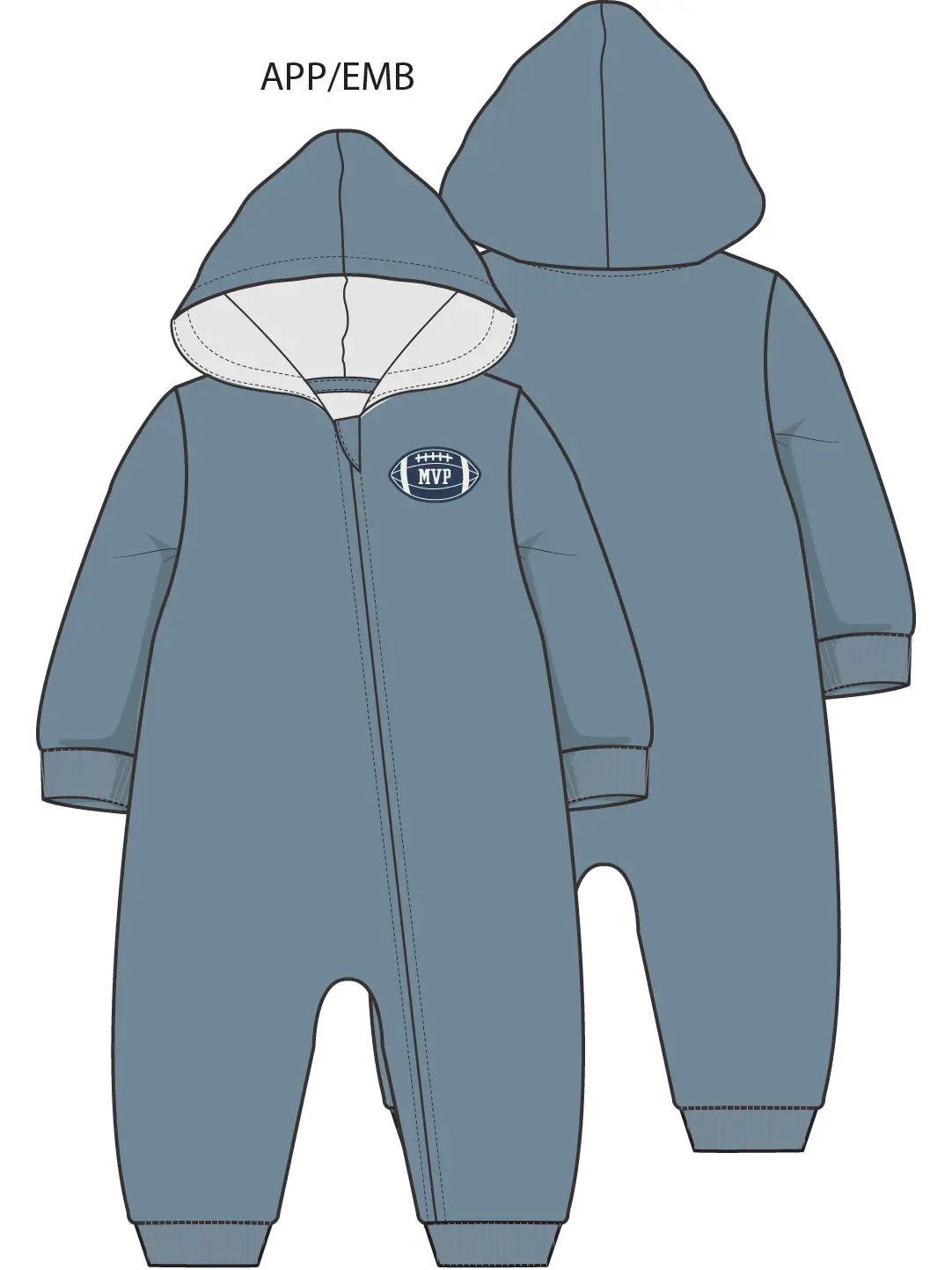 FRENCH TERRY VARSITY HOODED JUMPSUIT - FOOTBALL