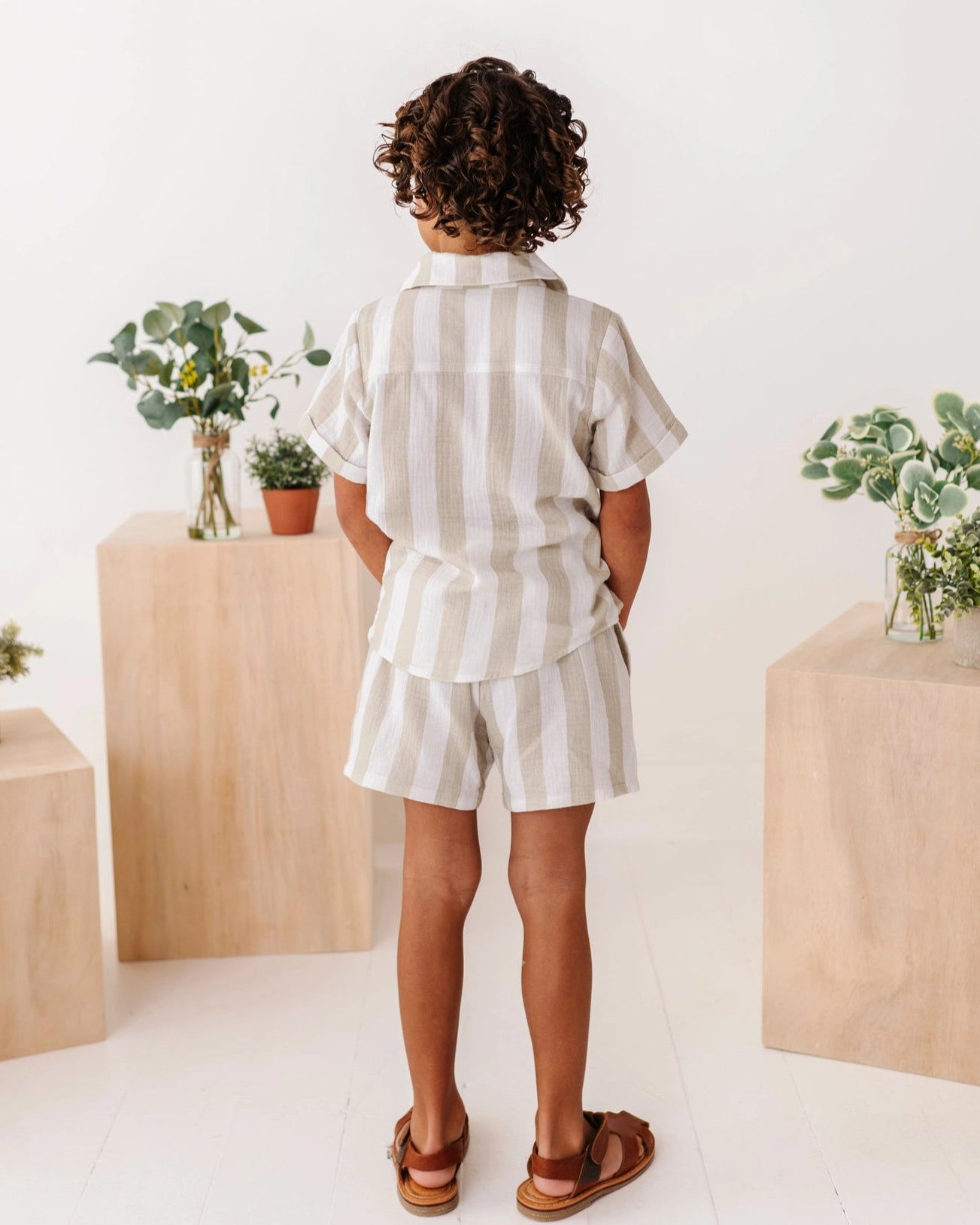 GREEN COASTAL STRIPE SHORT SET