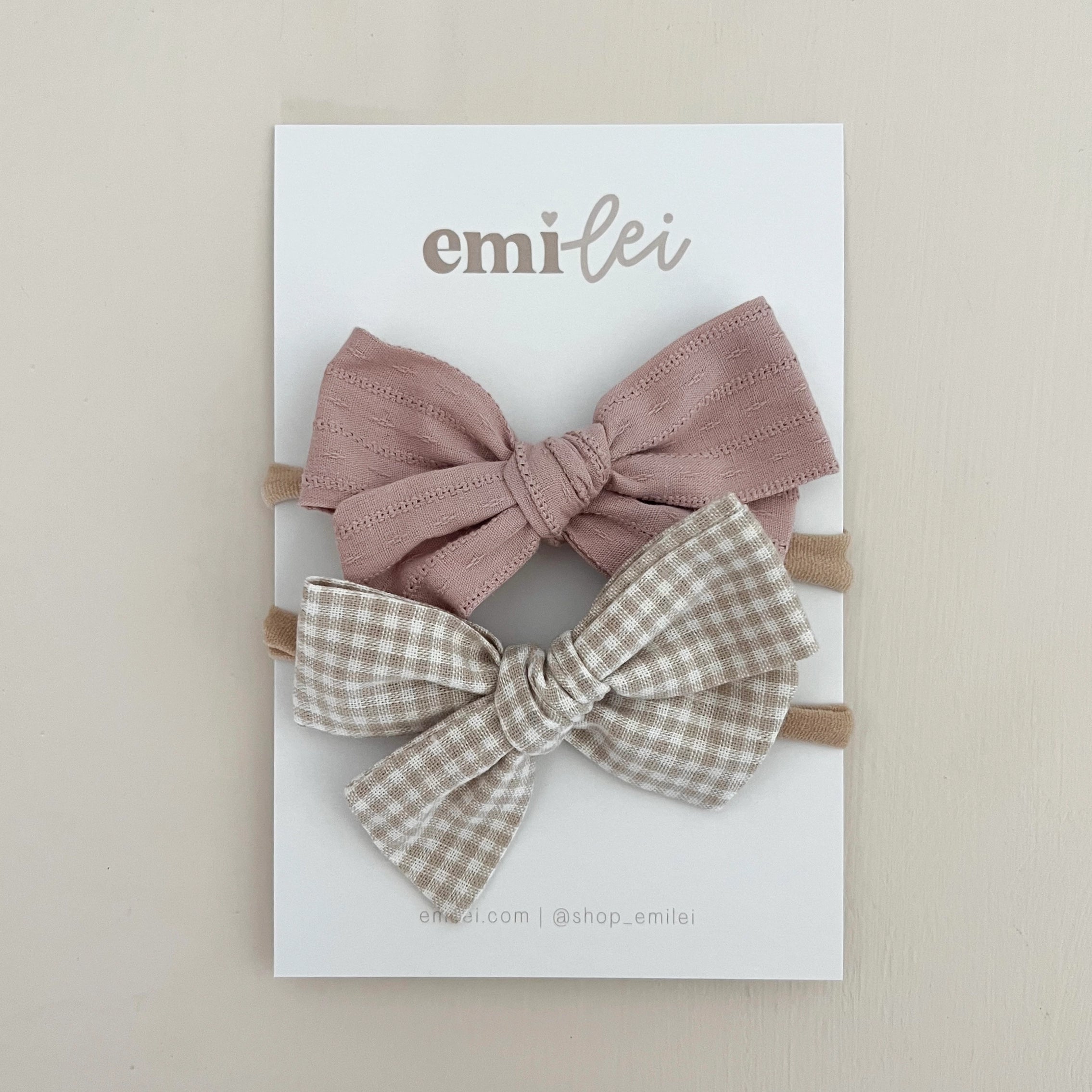 MAUVE + GINGHAM BOW HEADBAND SET
