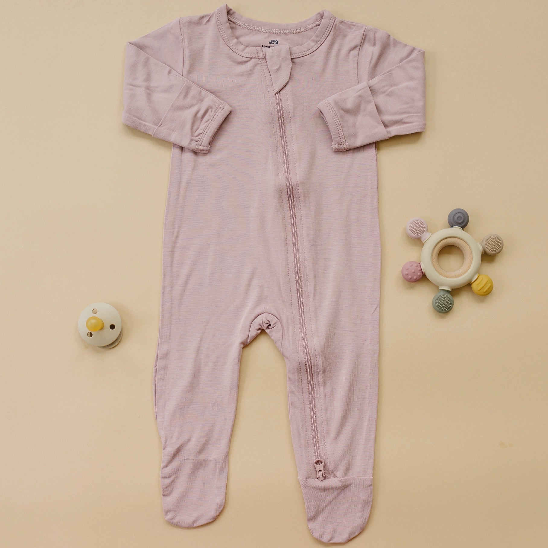 PINK FOOTED ONESIE - BAMBOO