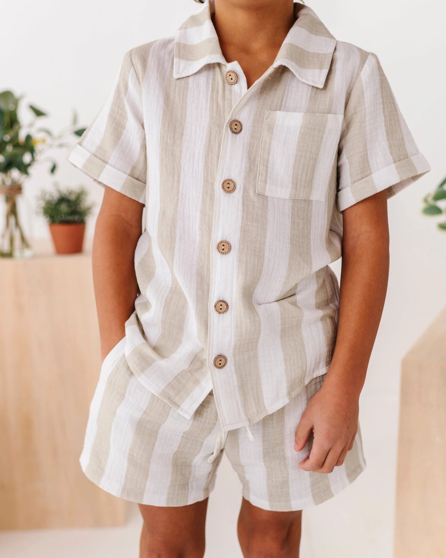 GREEN COASTAL STRIPE SHORT SET