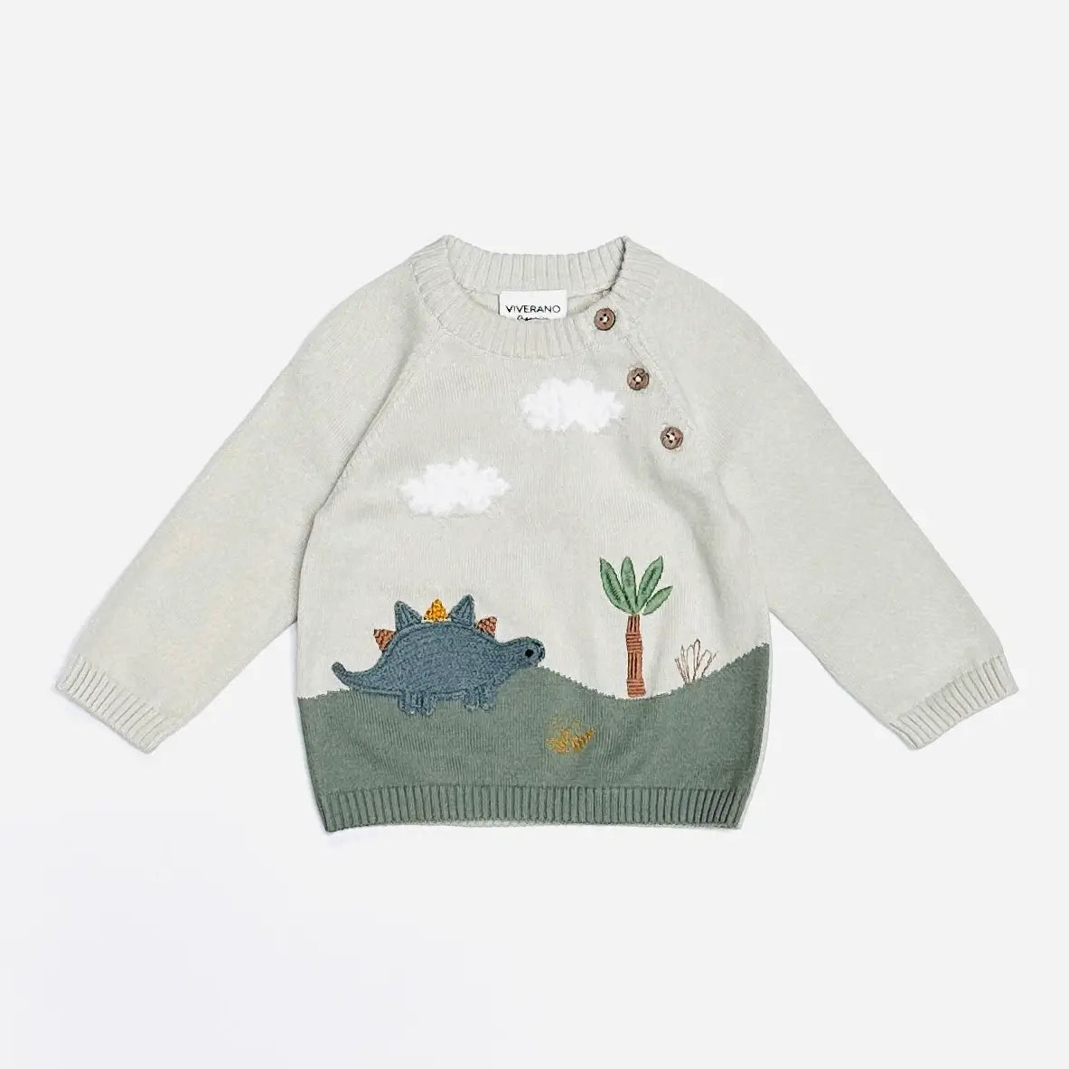 DINO APPLIQUE BUTTON PULLOVER SWEATER