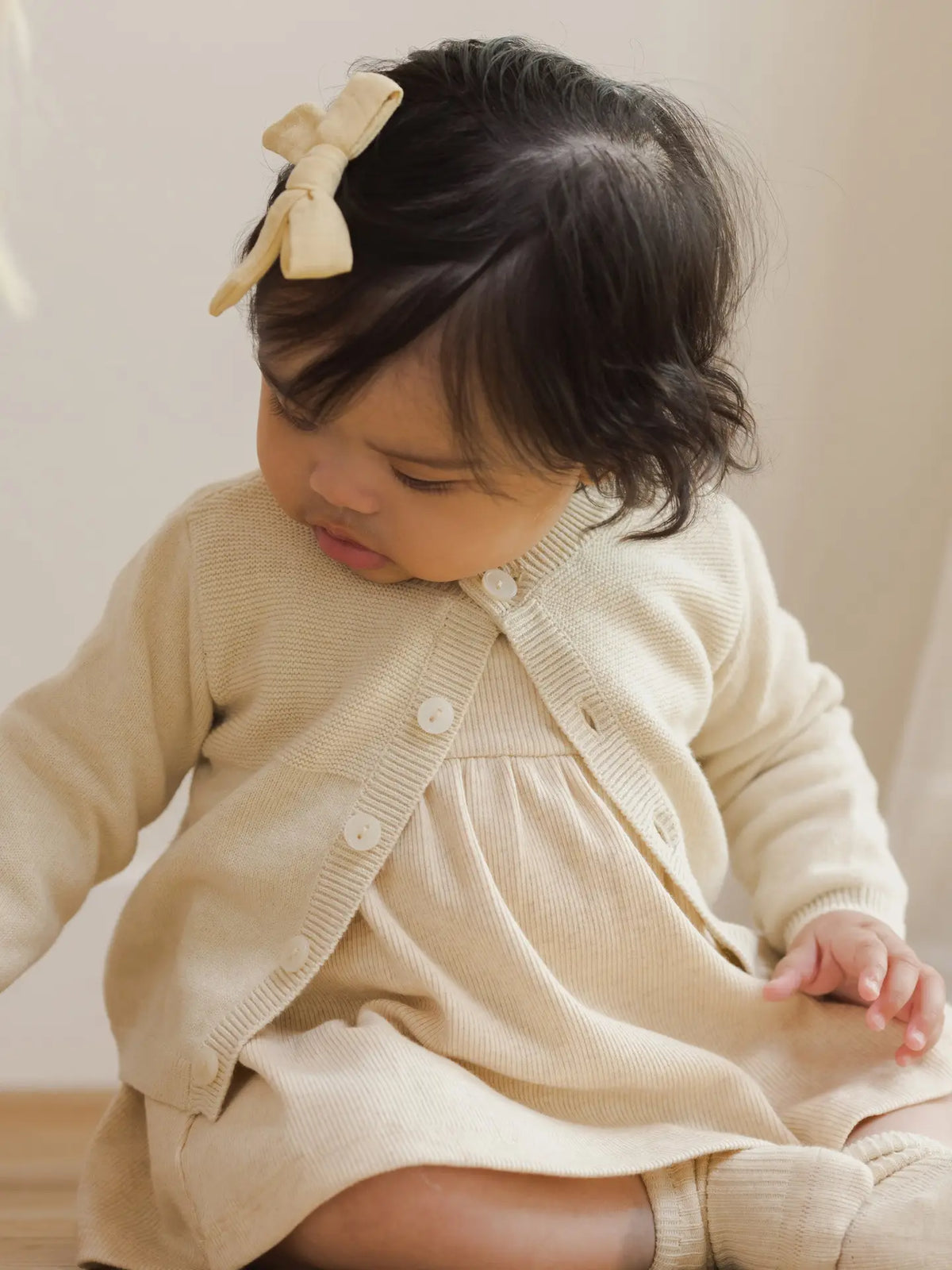 KNIT CARDIGAN - HEATHERED NATURAL