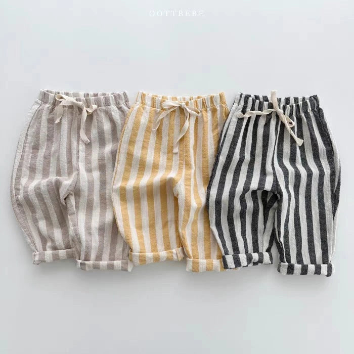 YELLOW THIN STRIPED LOOSE PANTS