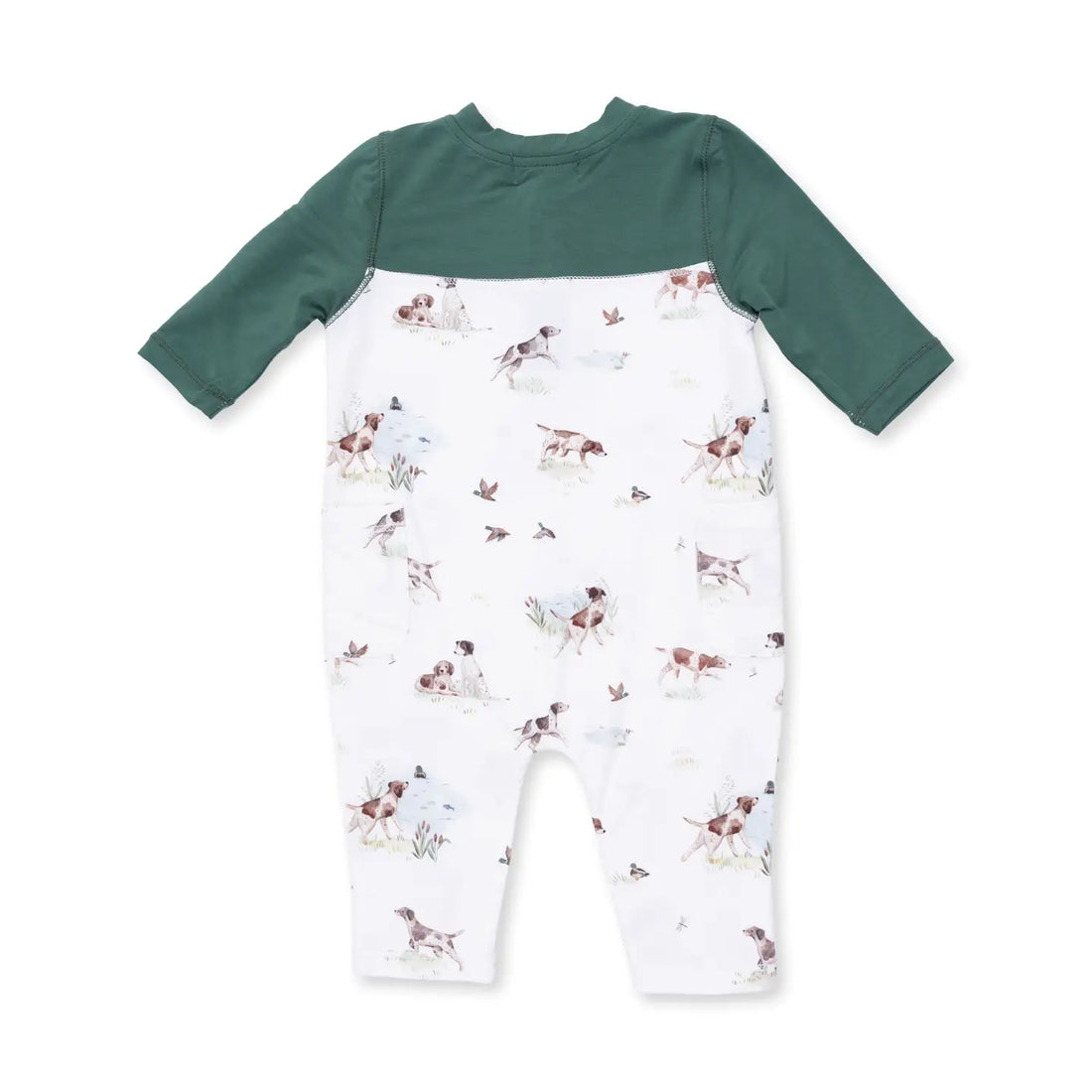 CONTRAST SLEEVE ROMPER - POINTER PUPS + DUCK BUDDIES
