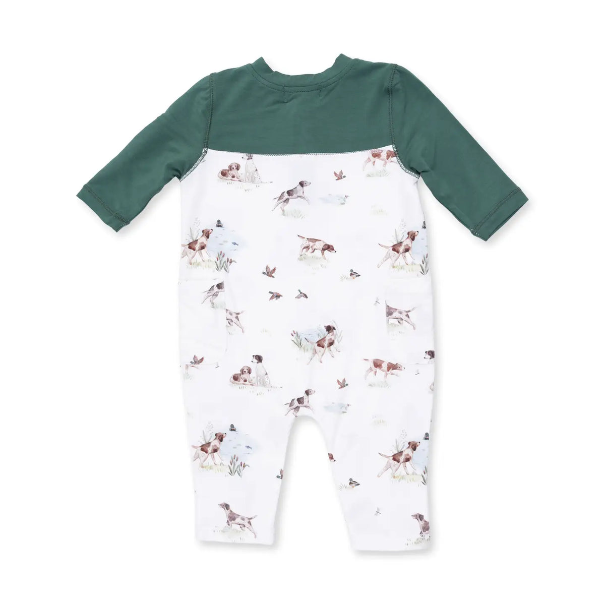 CONTRAST SLEEVE ROMPER - POINTER PUPS + DUCK BUDDIES