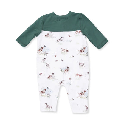 CONTRAST SLEEVE ROMPER - POINTER PUPS + DUCK BUDDIES