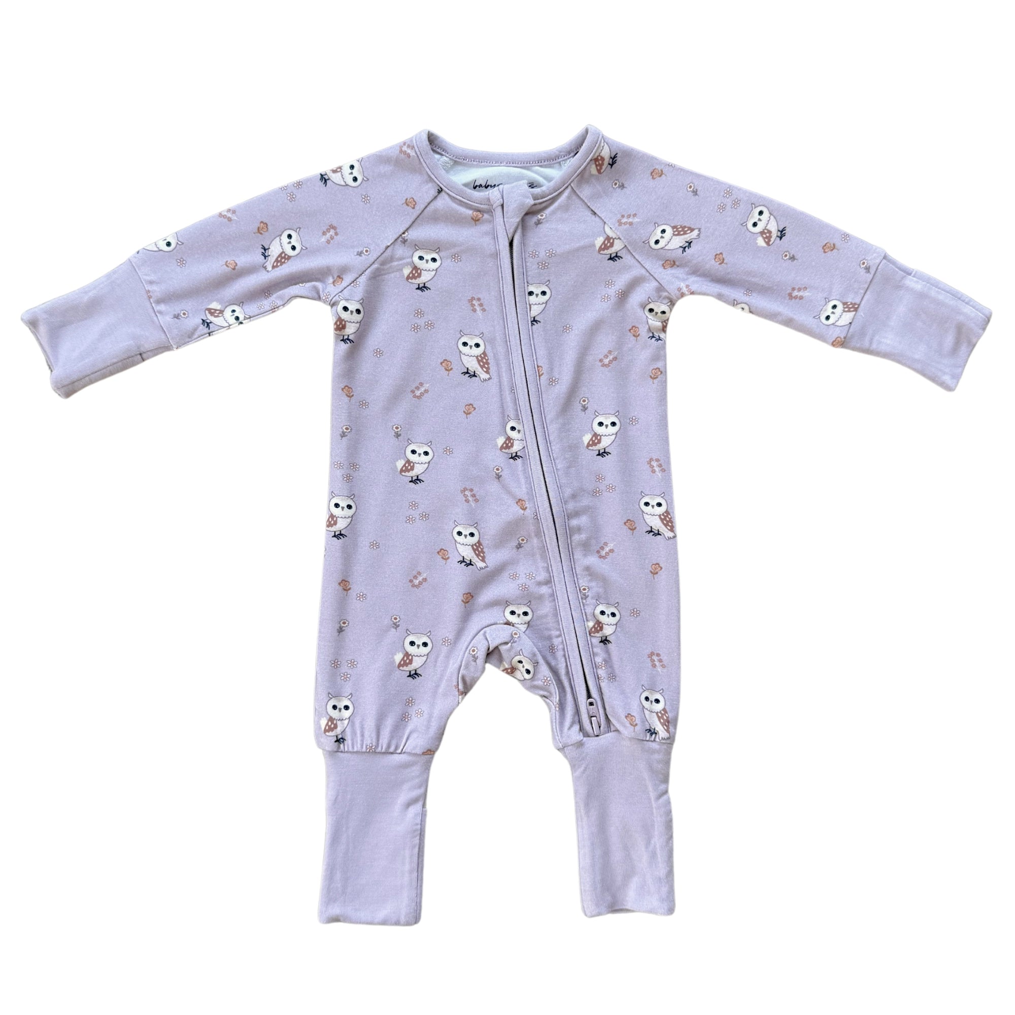 BAMBOO ZIP ROMPER - LAVENDER OWL