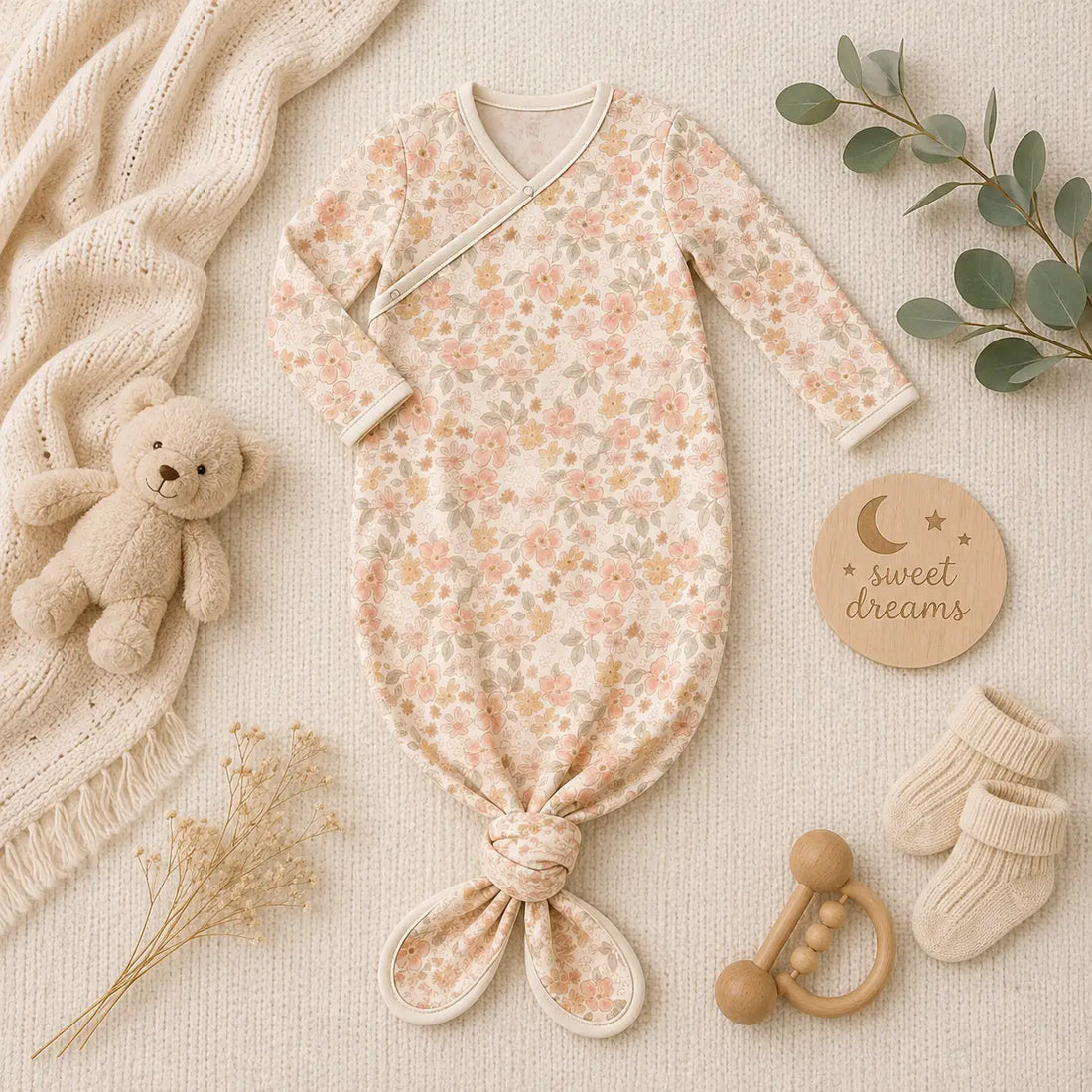 SPRING FLORAL KNOTTED GOWN