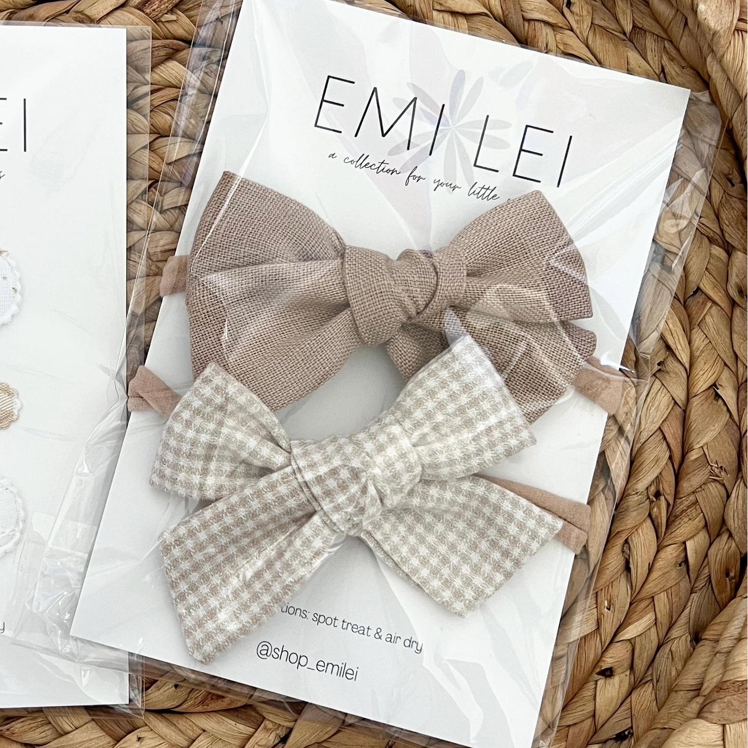MAUVE AND TAUPE GINGHAM BOW CLIPS