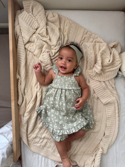 SEAFOAM BLOOM ORGANIC SMOCKED SUMMER DRESS