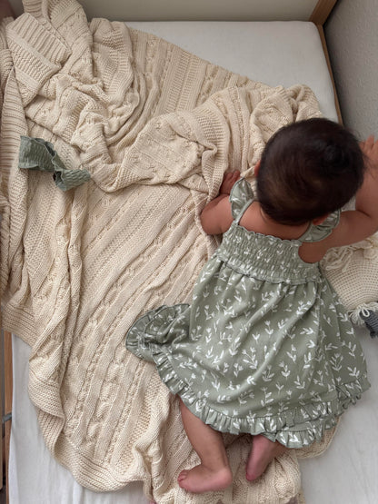 SEAFOAM BLOOM ORGANIC SMOCKED SUMMER DRESS