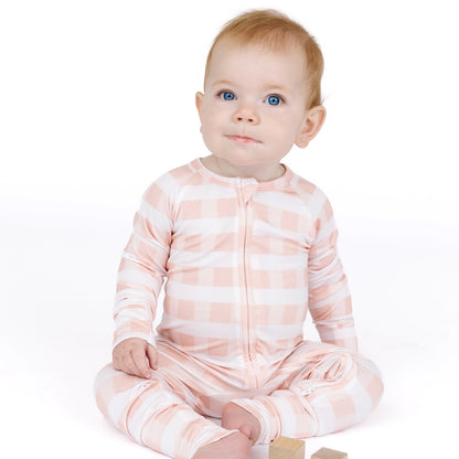 PINK GINGHAM BAMBOO FOOTIE ROMPER