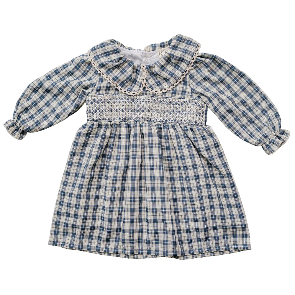 BLUE PLAID RUFFLE COLLAR DRESS