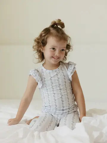 BLUE COTTAGE ROSE RUFFLE SET
