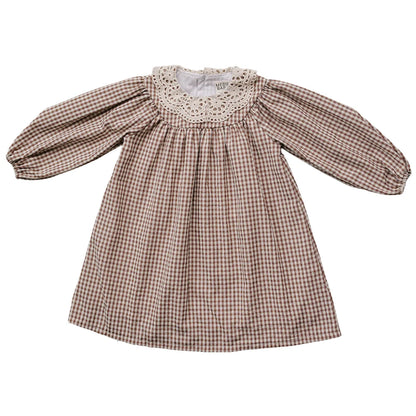 CAMEL GINGHAM LACE DRESS