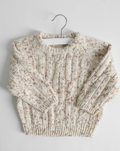 SPECKLED CABLE-KNIT SWEATER